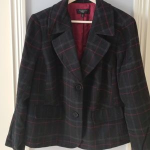 Flannel plaid blazer with button details